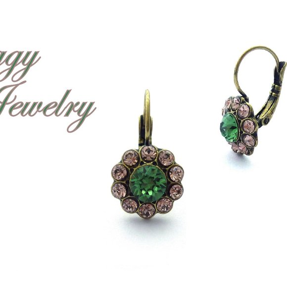 Swarovski Crystal Erinite and Vintage Rose Daisy Flower Drop Earrings - Picture 4 of 6